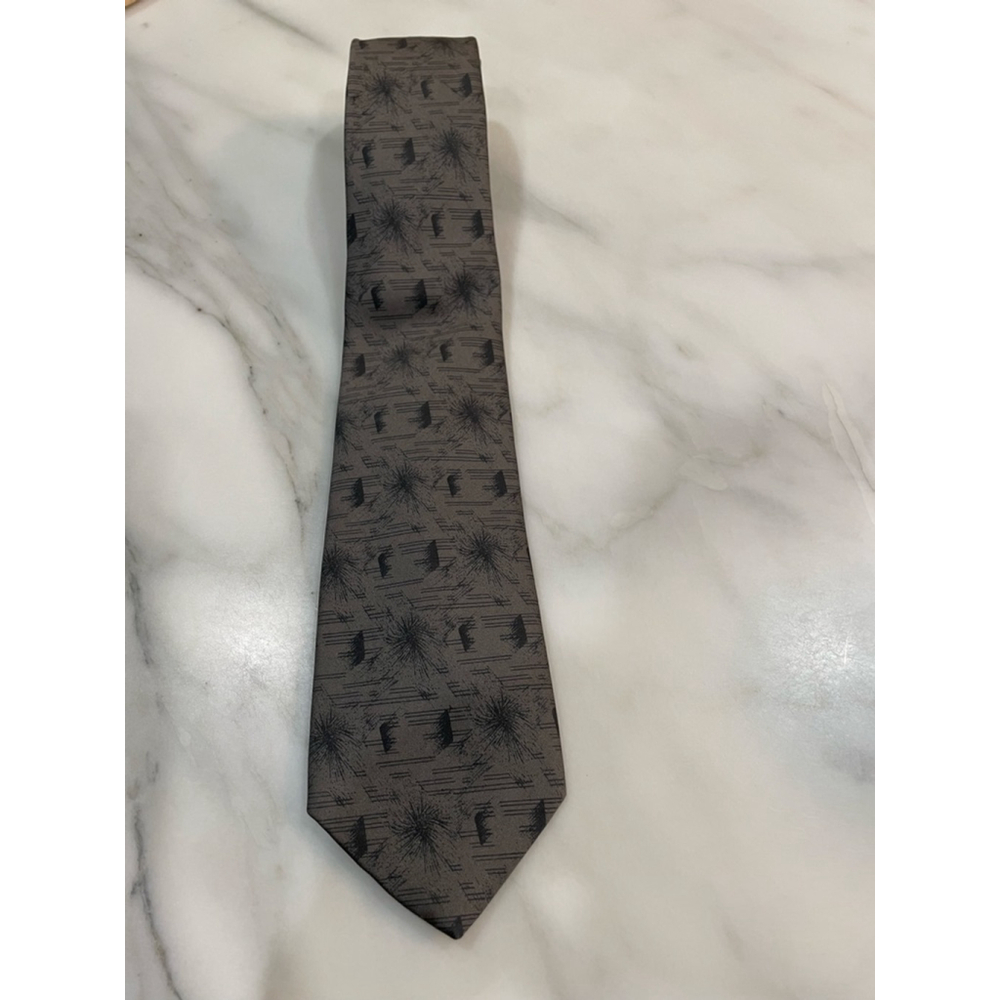 Vintage 90s Chaps Ralph Lauren Tie Gray Black Patterned Office Dad Corporate